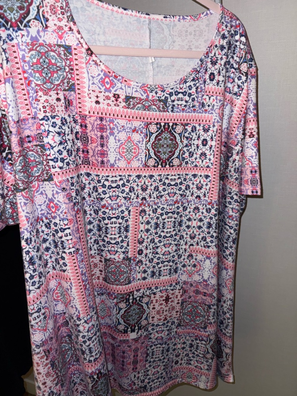 Boho Patchwork Print Tunic Top 5XL Flowy Short Sleeve